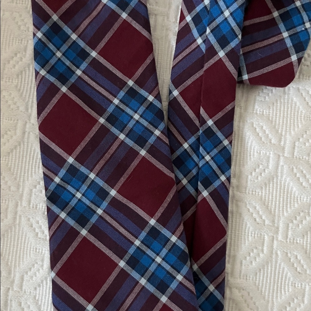 Lands End Kids Burgundy and Blue Plaid Tie